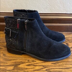 Gianni Bini Macke Black Glitter Suede Ankle Bootie 7 Zip Up Boot